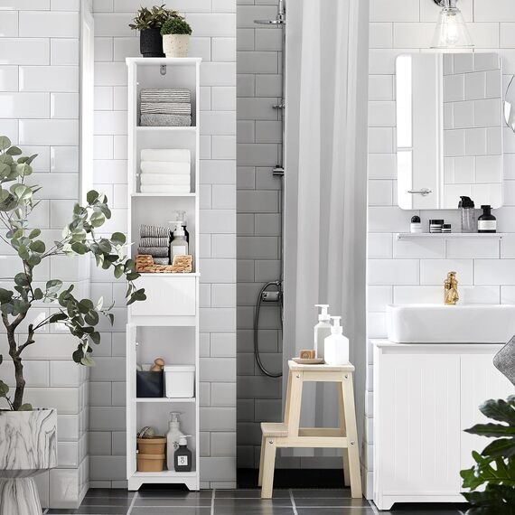 Bathroom Tall Cupboard with 2 Doors and 1 Drawer