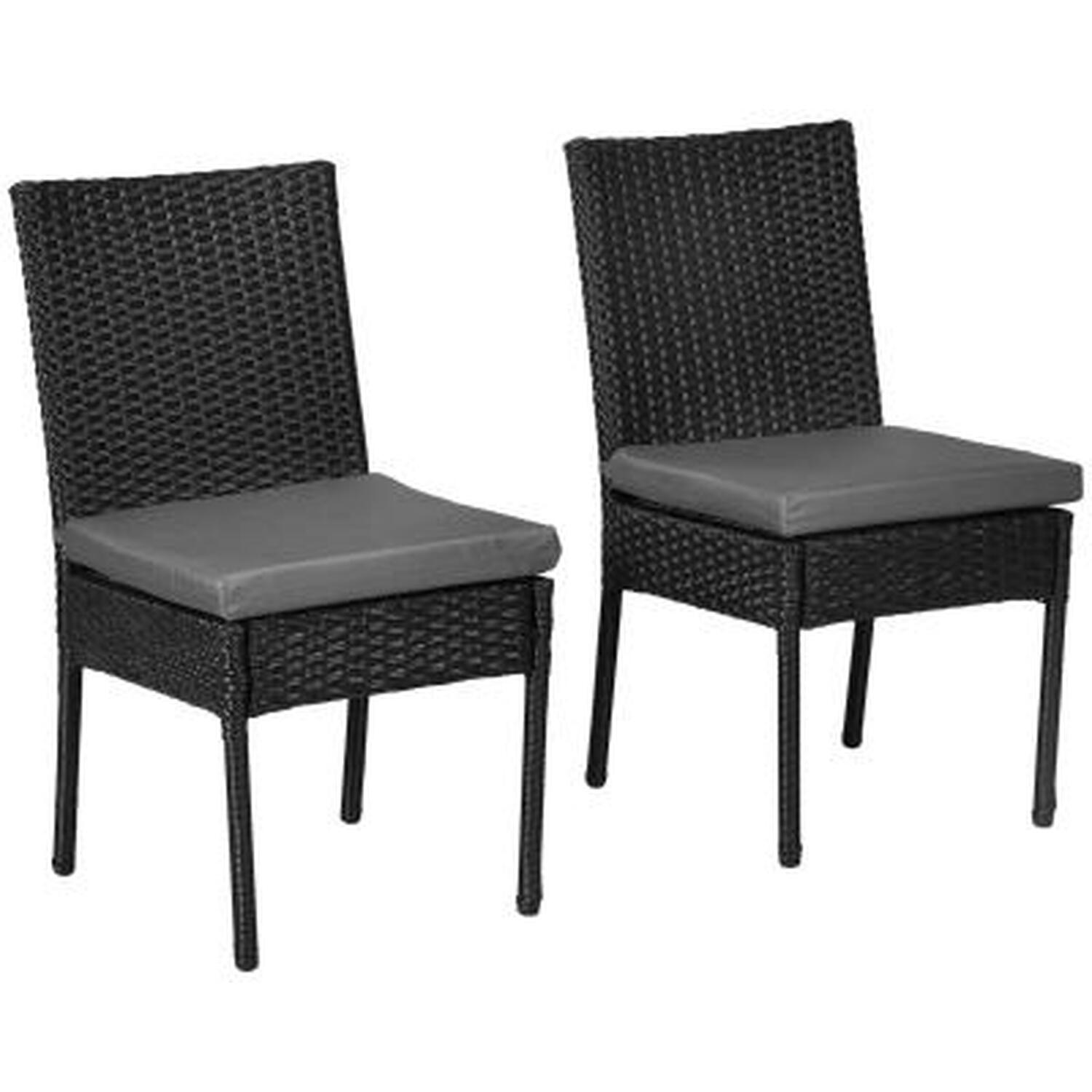 Set Of Two Armless Rattan Garden Chairs - Grey