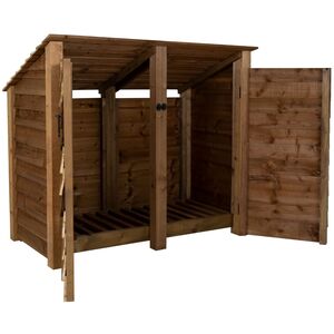 Double Bay Wooden Log Store With Reverse Roof And Doors