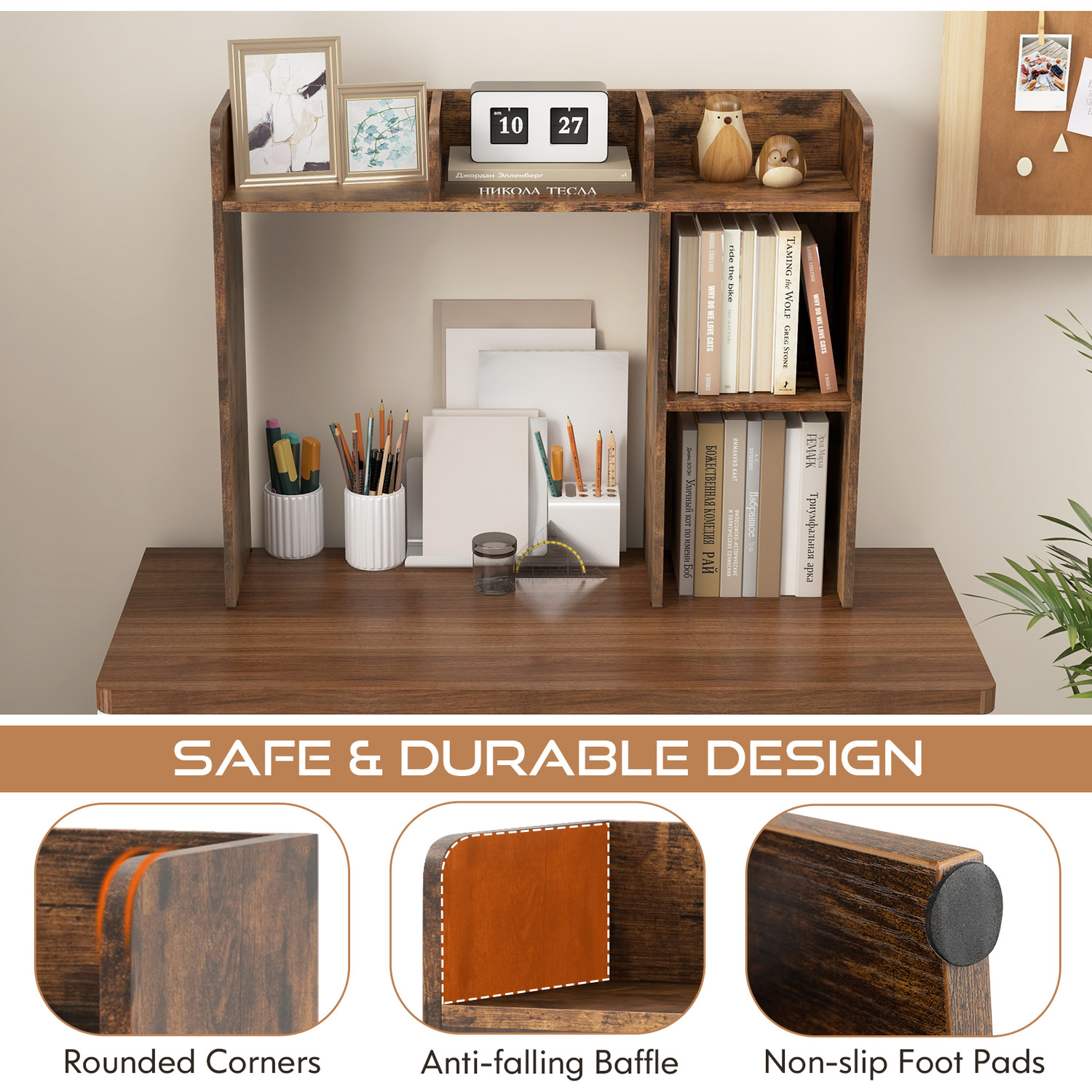 3-tier Desk Bookshelf Home Display Shelf - Brown