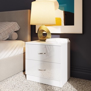 FWStyle Gloss Finish 2 Drawer Bedside Table Modern Deep Design