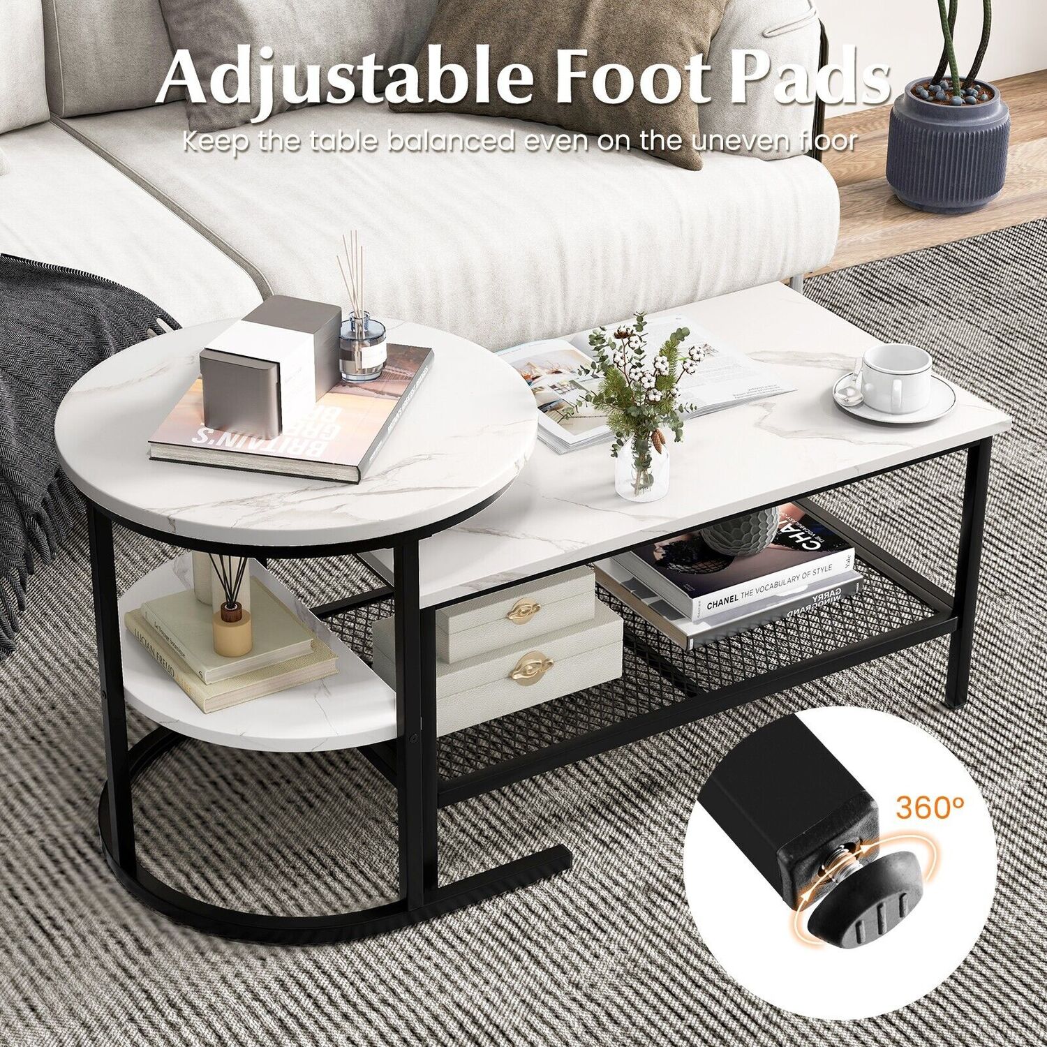 Faux Marble Stacking Sofa Side End Table - White