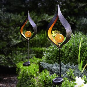 Set of 2 Aura Flame Globe Stake Solar Lights