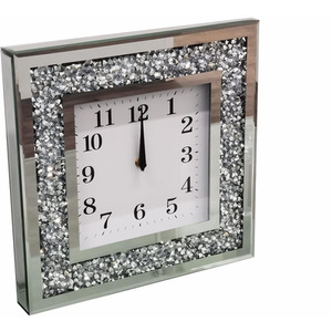 English Numbered Square Wall Clock - Crushed Diamante