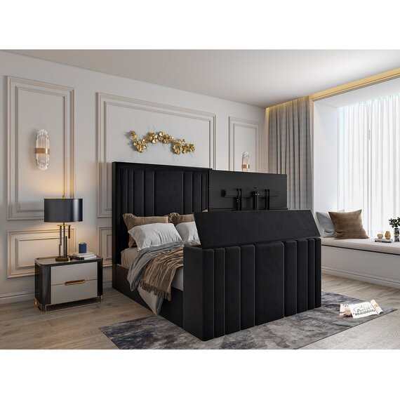 Hampton Upholstered Soft Velvet Tv Bespoke Bed Frame - Naple Fabric