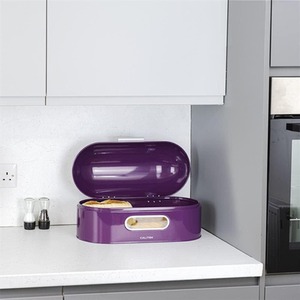 Retro Bread Bin Round Top Kitchen Counter Coated Carbon Steel Purple