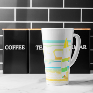 Surf Board On Beach Latte Mug