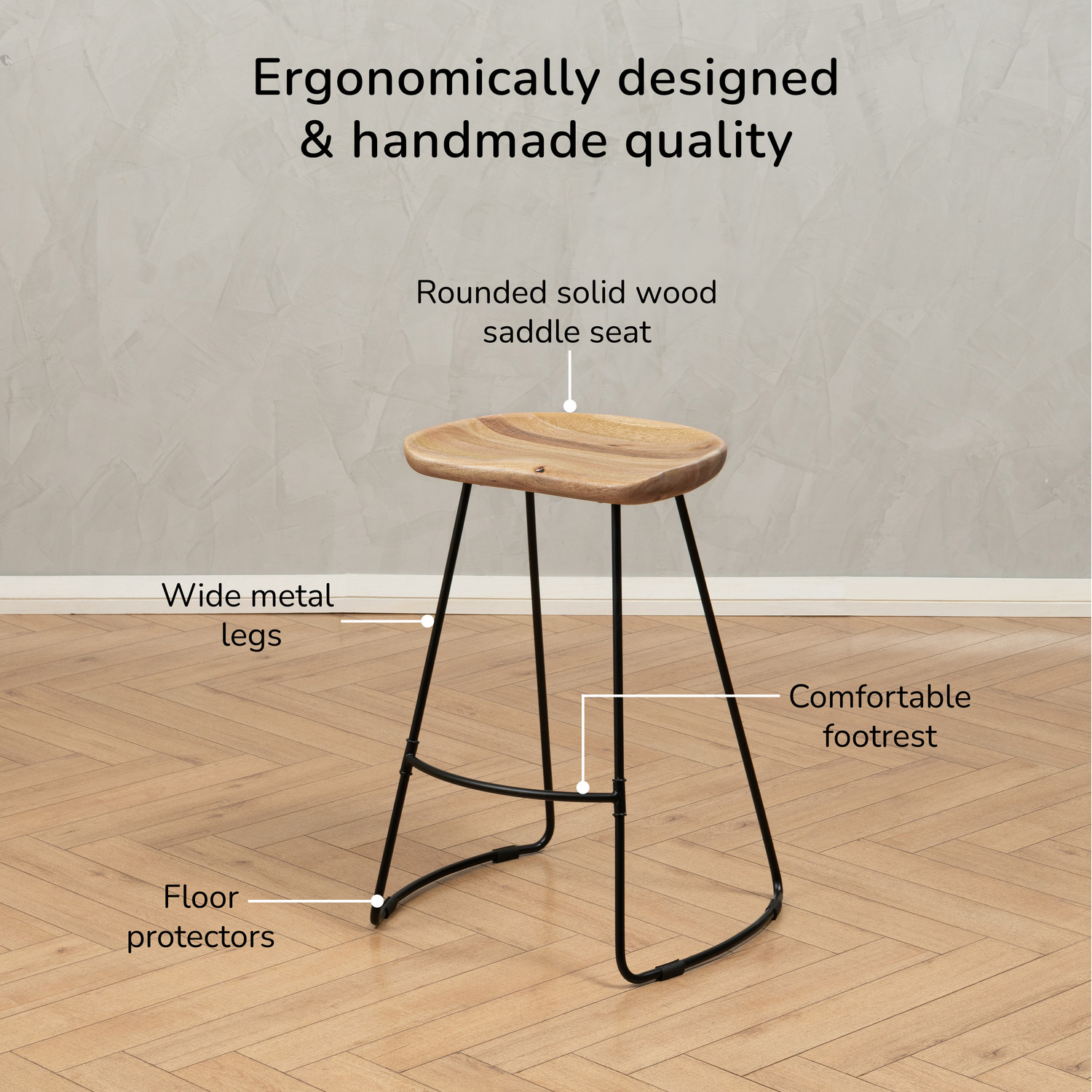 Ember Round Saddle Seat Solid Wood Counter Stool - Natural 66cm