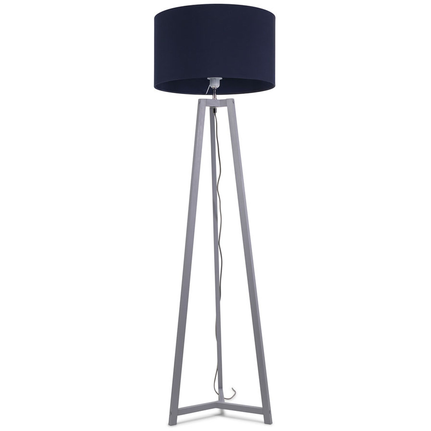 Lottie Grey Wood Floor Lamp Drum Shade and LED Bulb - Navy