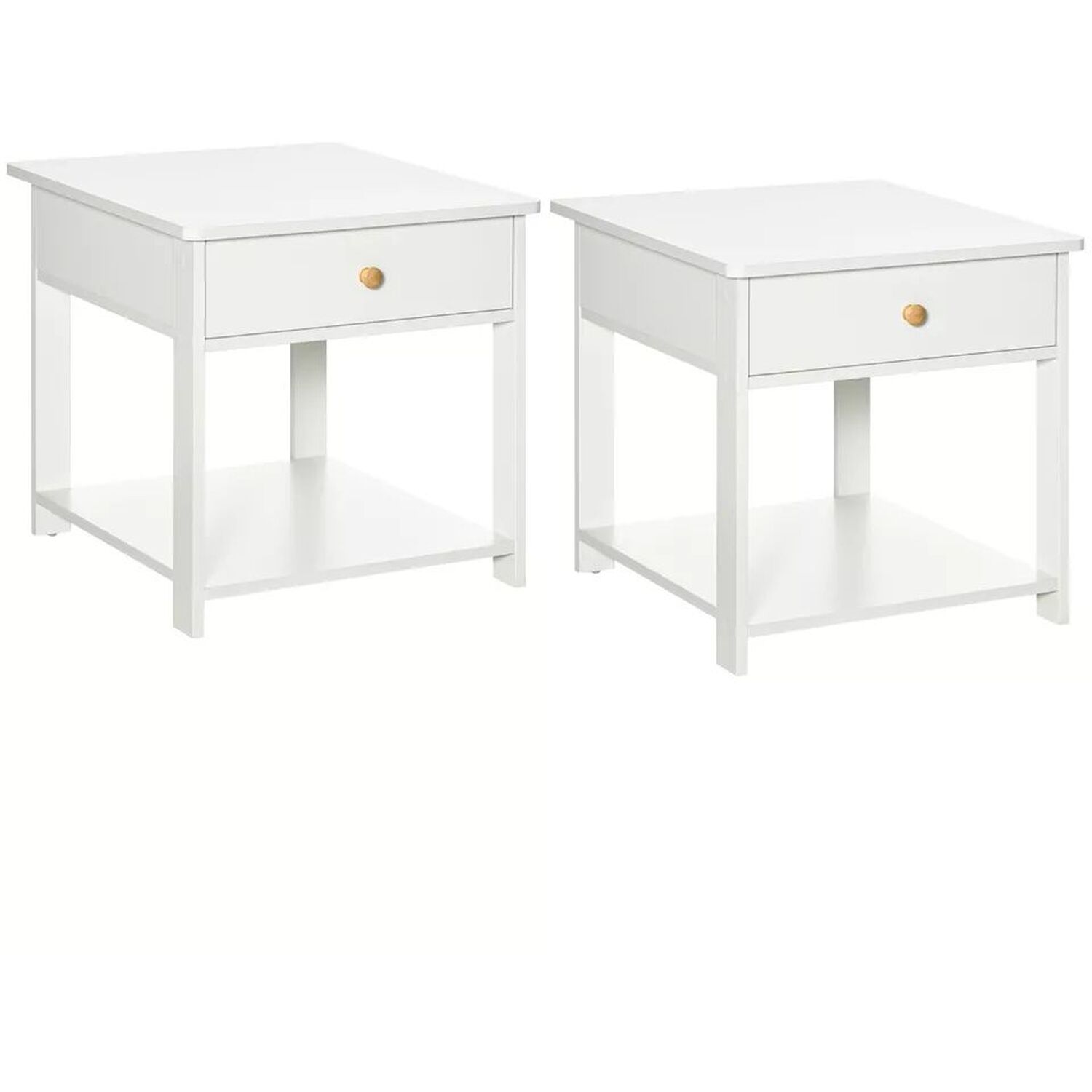 2 Modern Bedside Tables With Storage Drawer - White