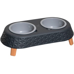 Grey Plastic Raised Double Pet Bowl Feeding Station with Stand