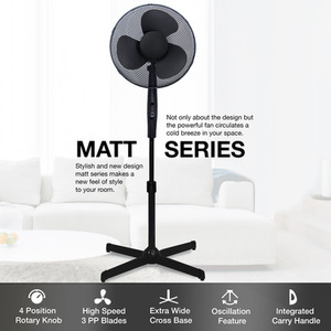 Knight 16'' Pedestal Fan with Matt Finish, Rotary Knob Control, Cross Base Grey