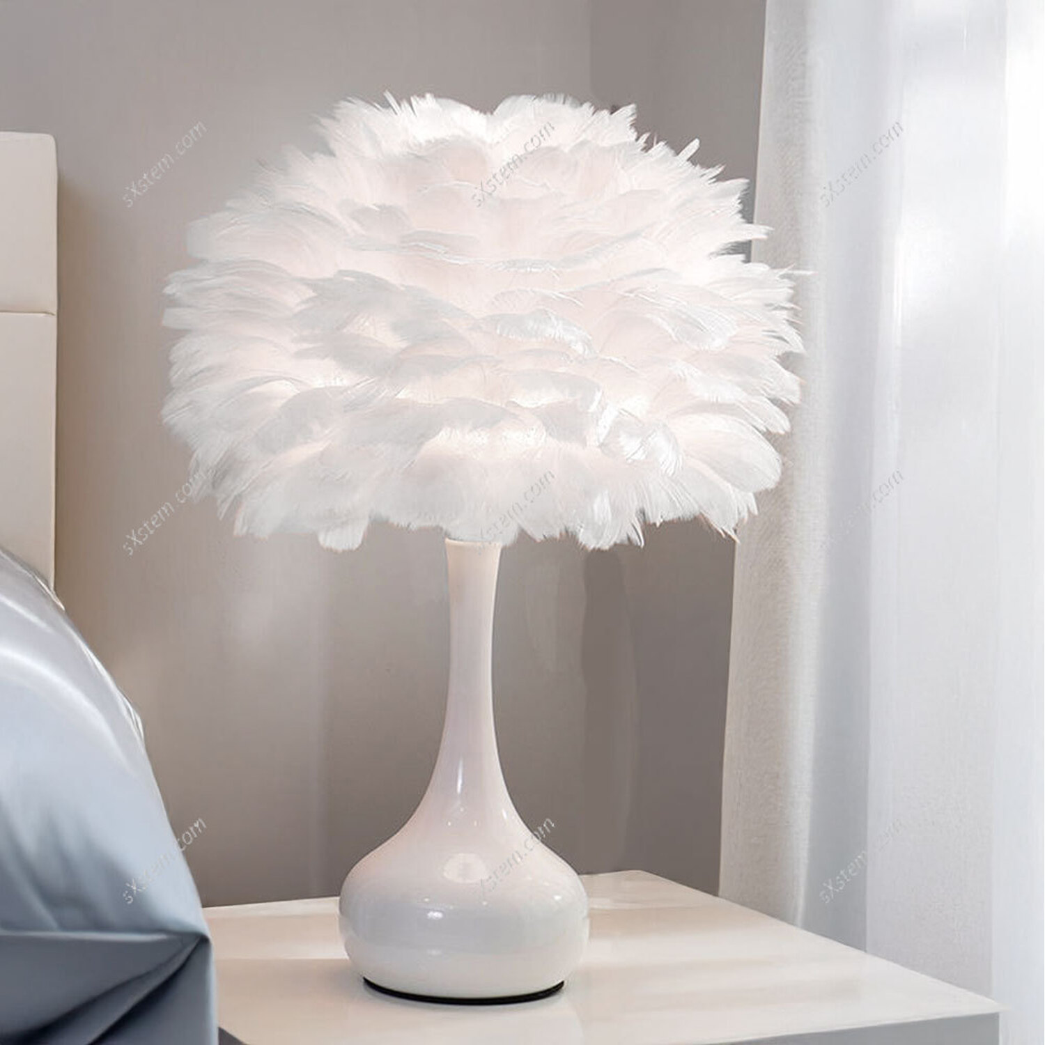 White Feather Bedside Table Lamp - White