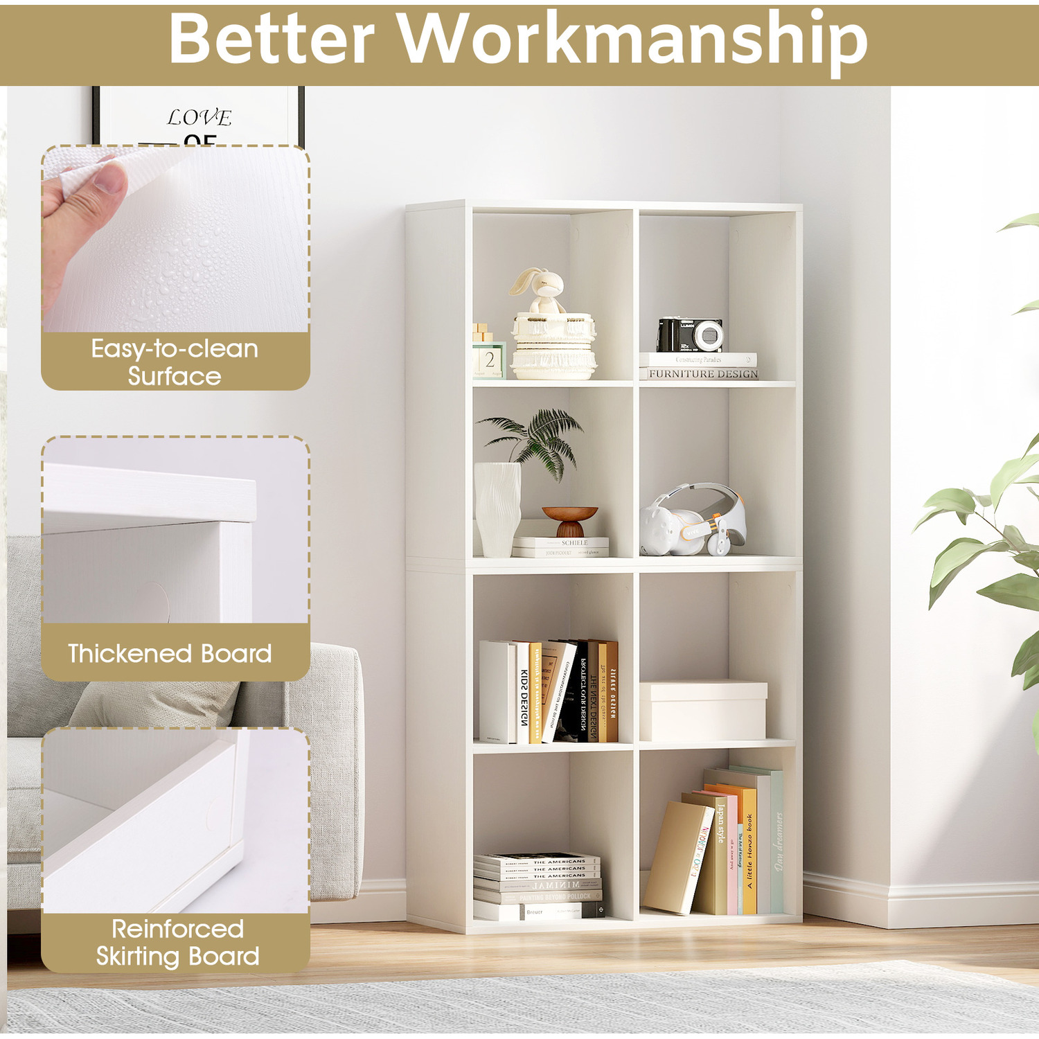 4-cube Bookcase Open-back Storage Unit - White