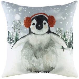 Snowy Penguin With Ear Muffs Penguin Polyester Filled Cushion