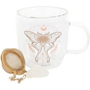 Luna Moth Double Walled Glass Mug with Crystal Tea Infuser