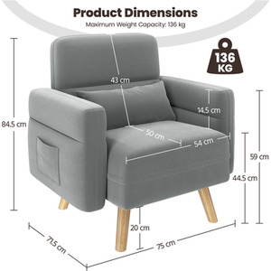 Light Grey / Polyester, Fabric, Rubberwood, Foam Yaheetech Small Fabric Loveseat Sofa with Pillows shot 7072709