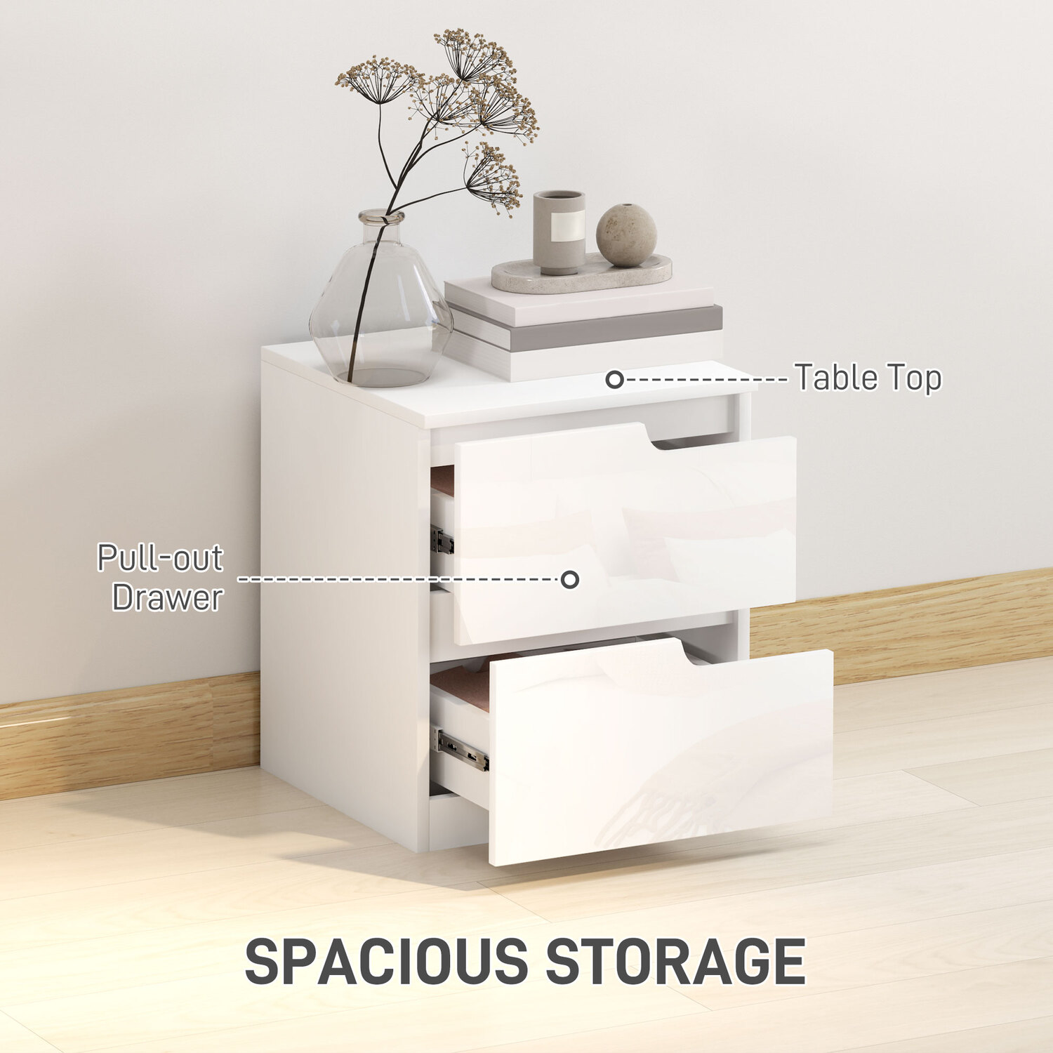 Homcom Bedside Table Modern Side Table With Storage - White