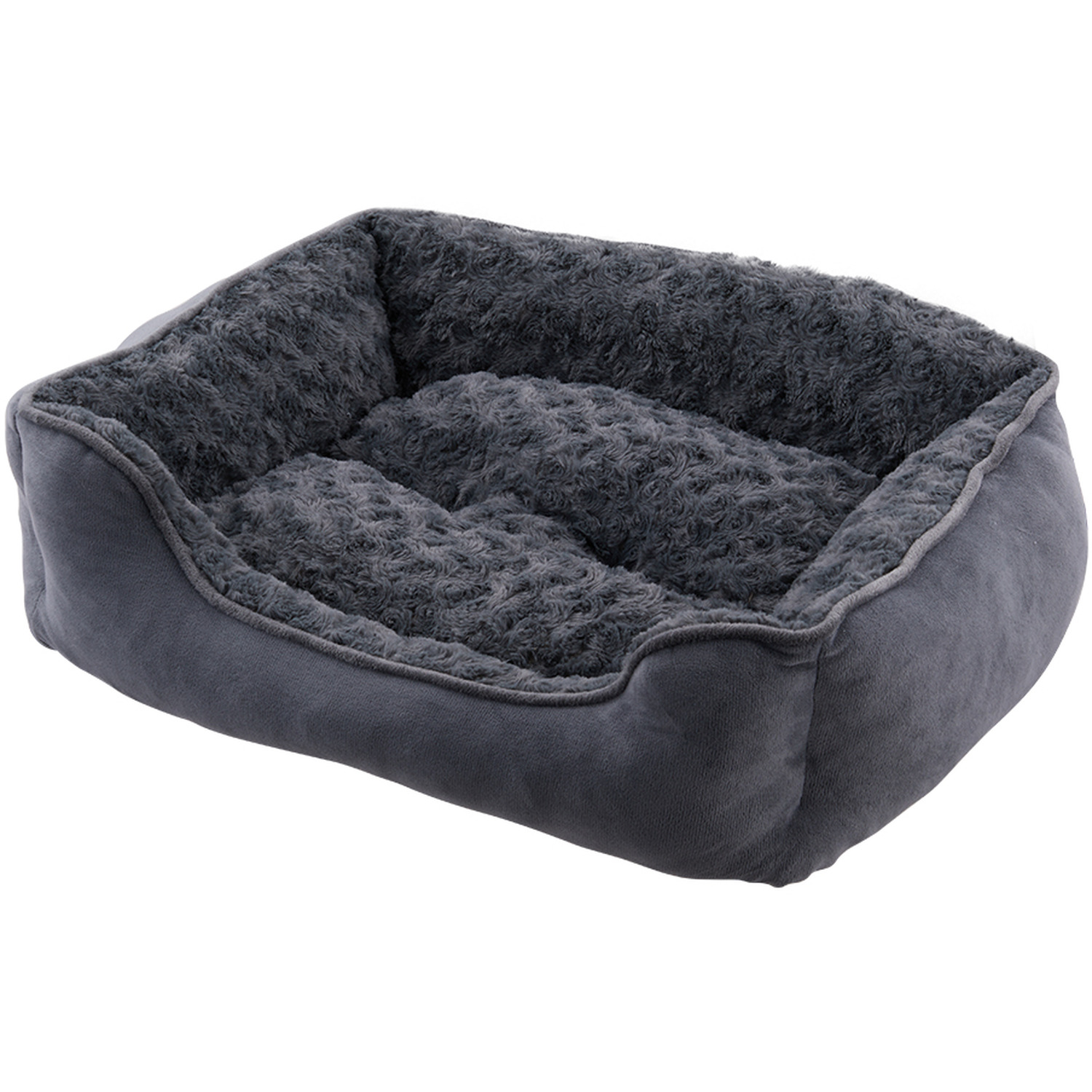 Livingandhome Non-Slip Short Plush Dog Bed With Removable Mattress - Dark Grey / Large