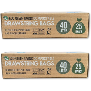 Compostable 40 Litre Drawstring Bin Liners (50 bags total)