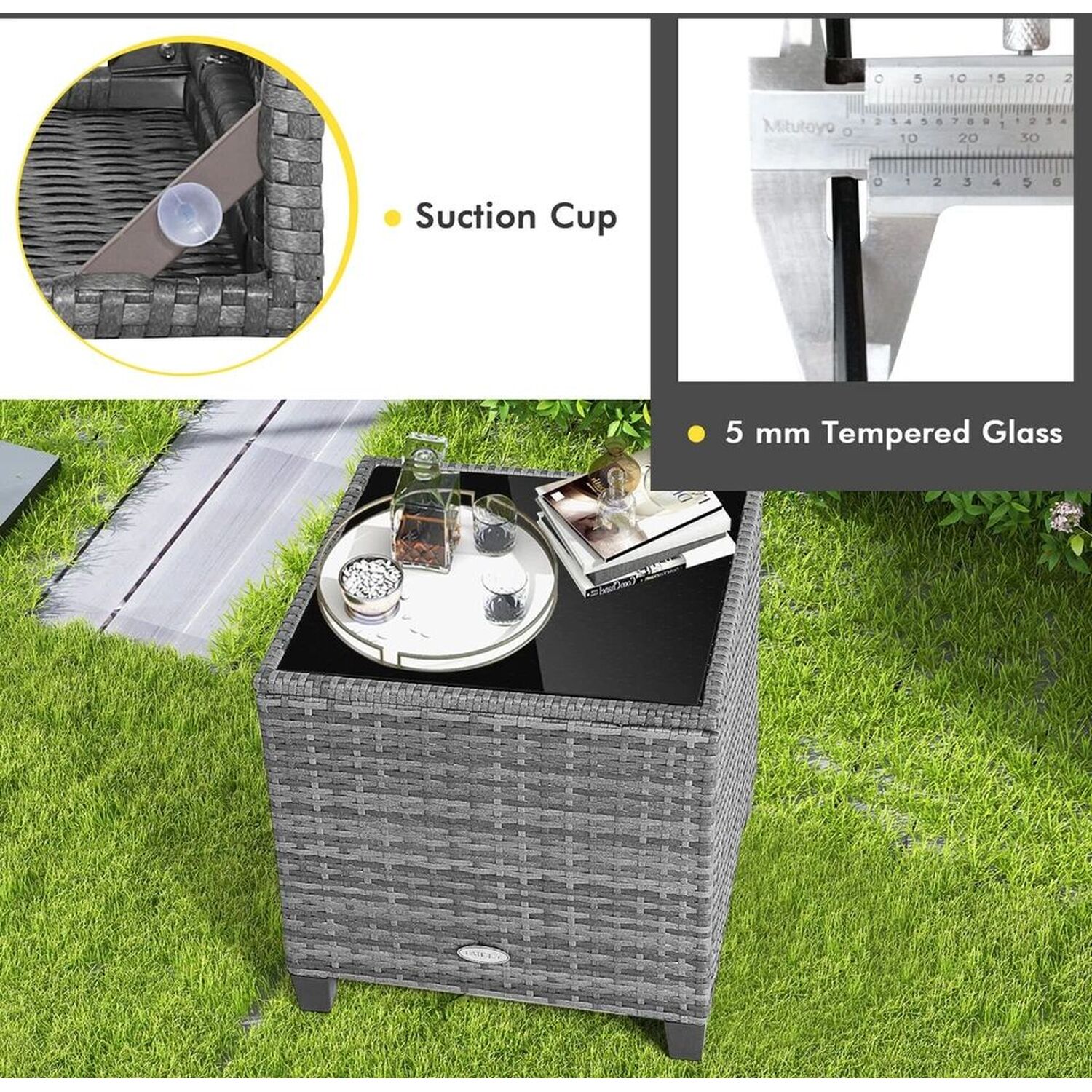 3 Piece Patio Rattan Chair And Table Set Outdoor Wicker Bistro - White