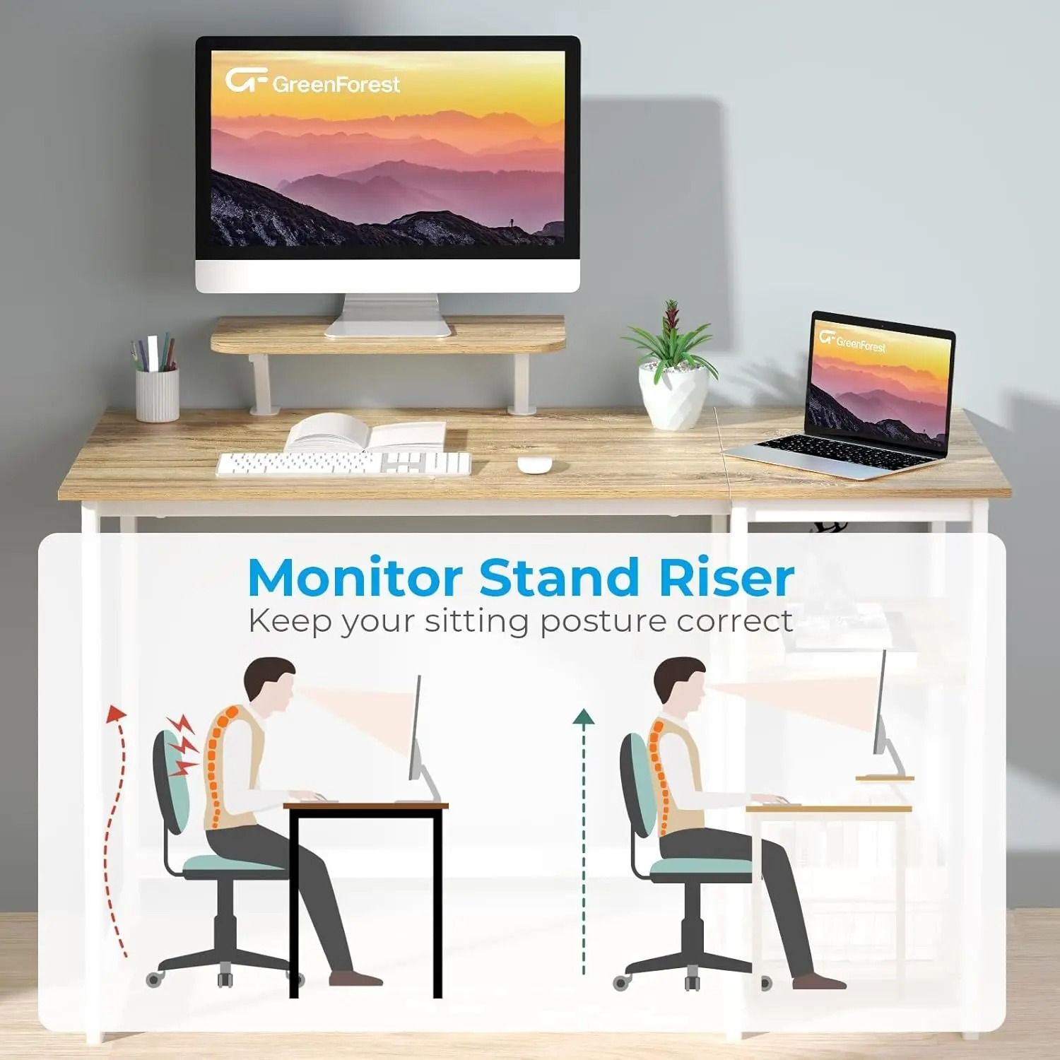 Desk With Monitor Stand - Brown