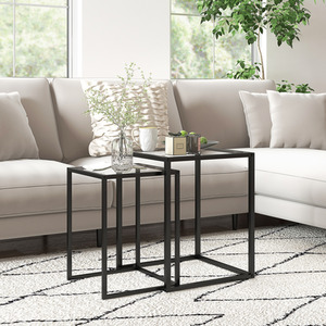 HOMCOM Nesting Tables Set of 2 with Tempered Glass Top