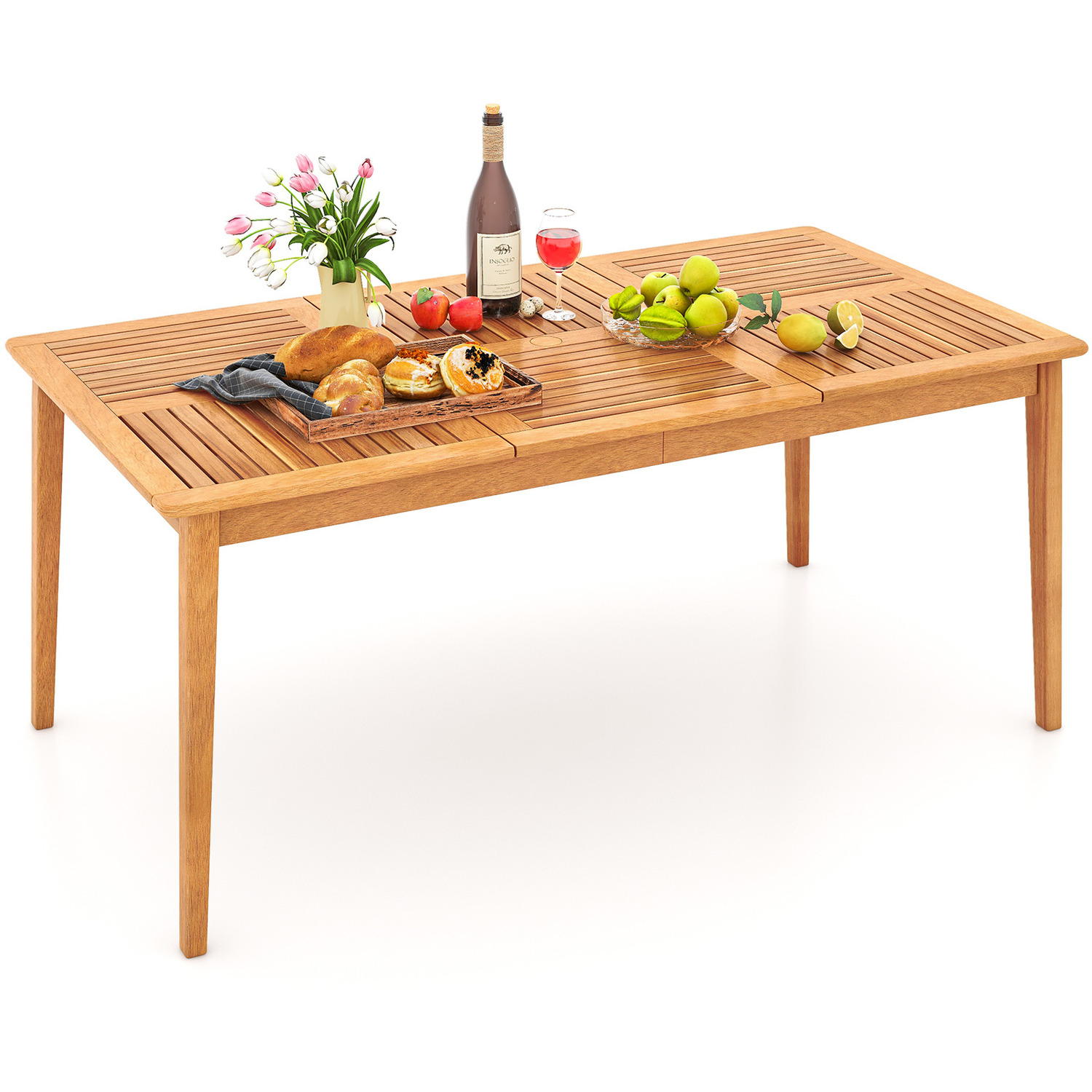 Outdoor Rectangular Dining Table For 6 People - Brown