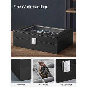 SONGMICS 10-Slot Watch Box with Glass Lid, Watch Organiser Case
