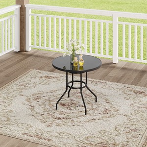 Outdoor Tempered Glass Table with Parasol Hole