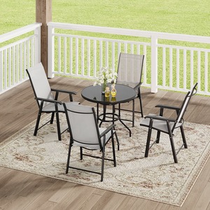 Outdoor Garden Table with Parasol Hole and Four Folding Chairs