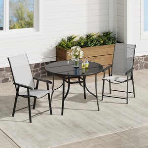 Tempered Glass Outdoor Garden Table with 2 Foldable Chairs