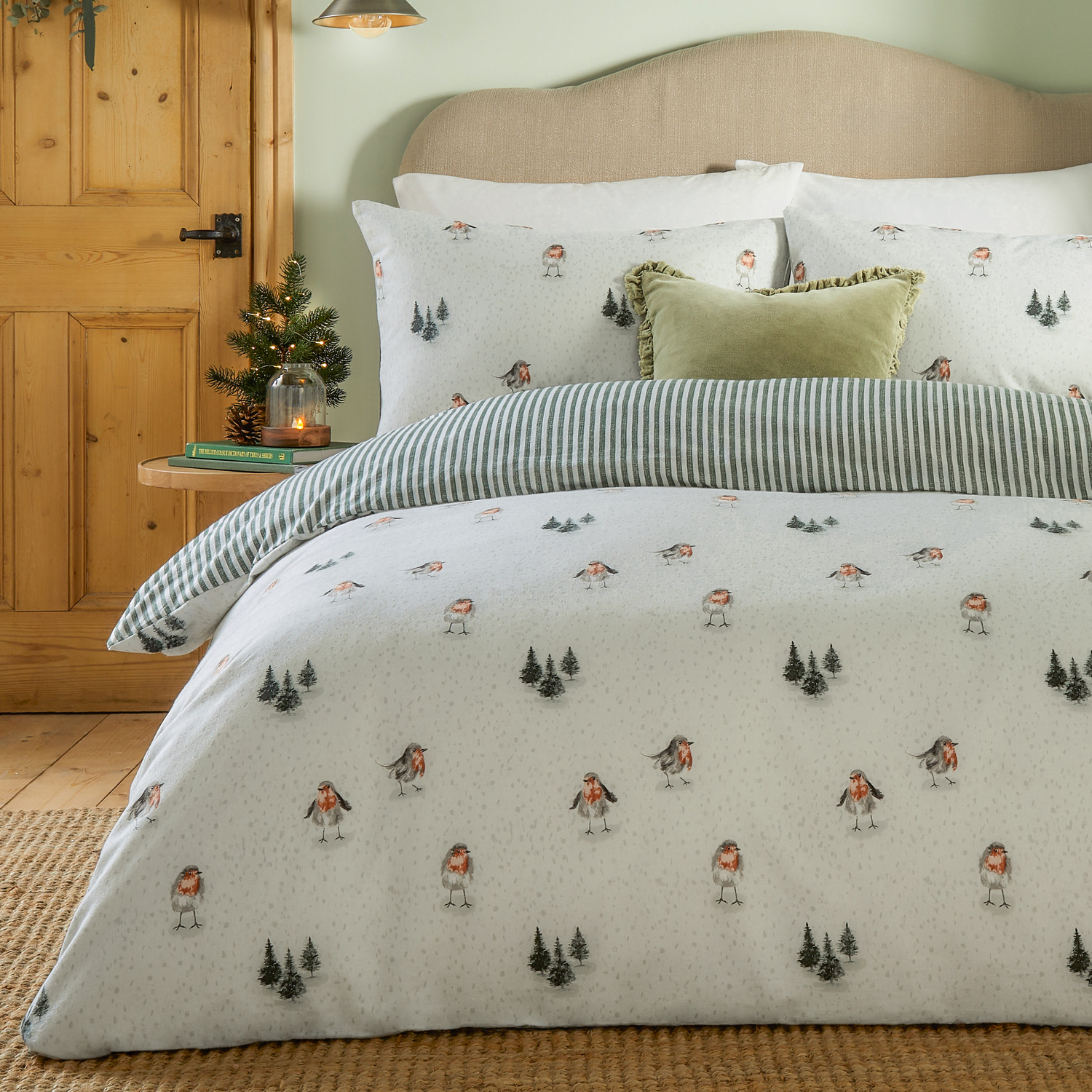 Robin S Return Brushed Cotton Duvet Cover Set King - Cream Pine