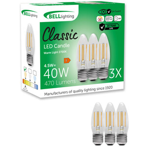 E27 Filament LED Candle Bulb Warm White 2700K 4.5W 470lm Energy Saving Light