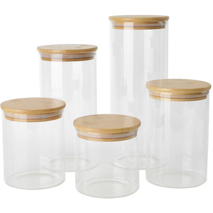 Set of 5 Glass Jars Storage Container With Bamboo Lid