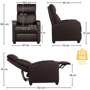 Brown / Composite Board, Foam, Iron, PU Leather Yaheetech Upholstered Armchair Recliner Chair shot 10324499