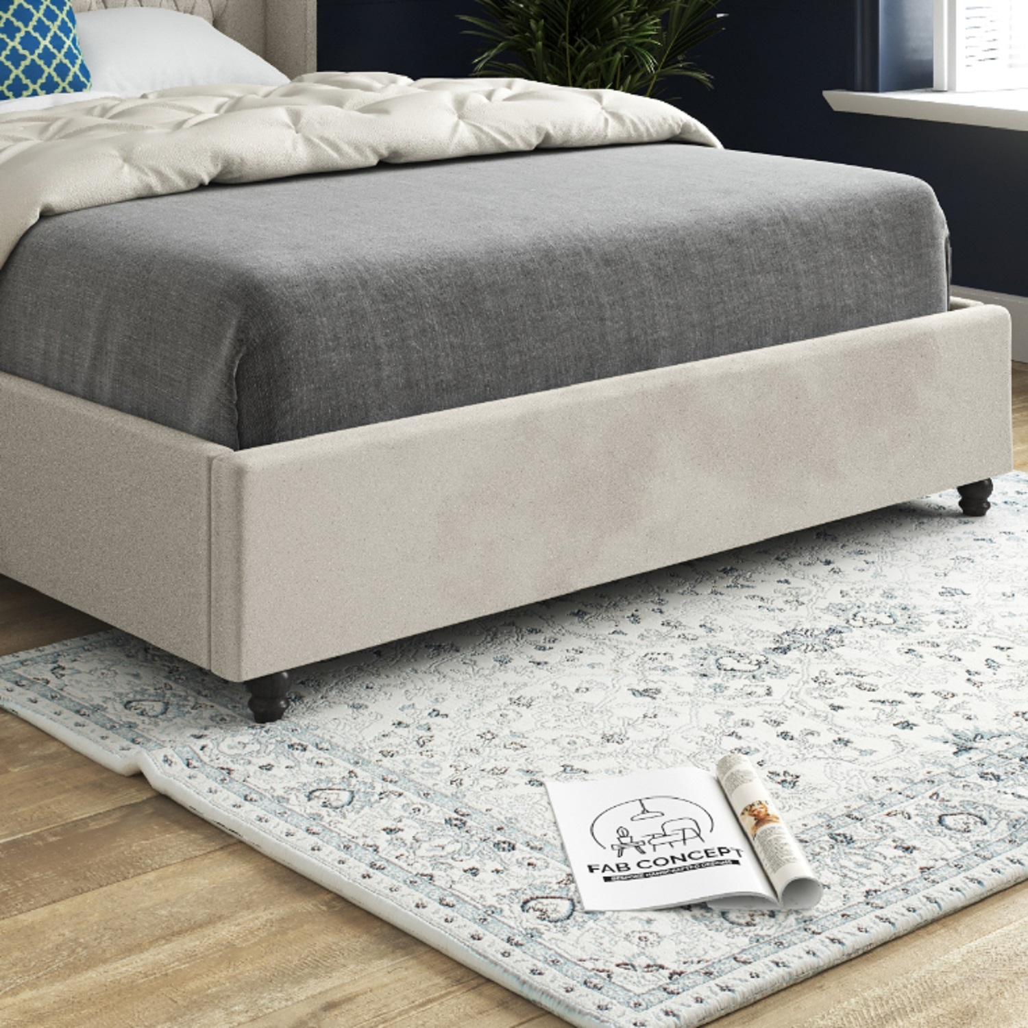 Serenova Soft Velvet Upholstered Straight Winged Bed Frame - Cream King