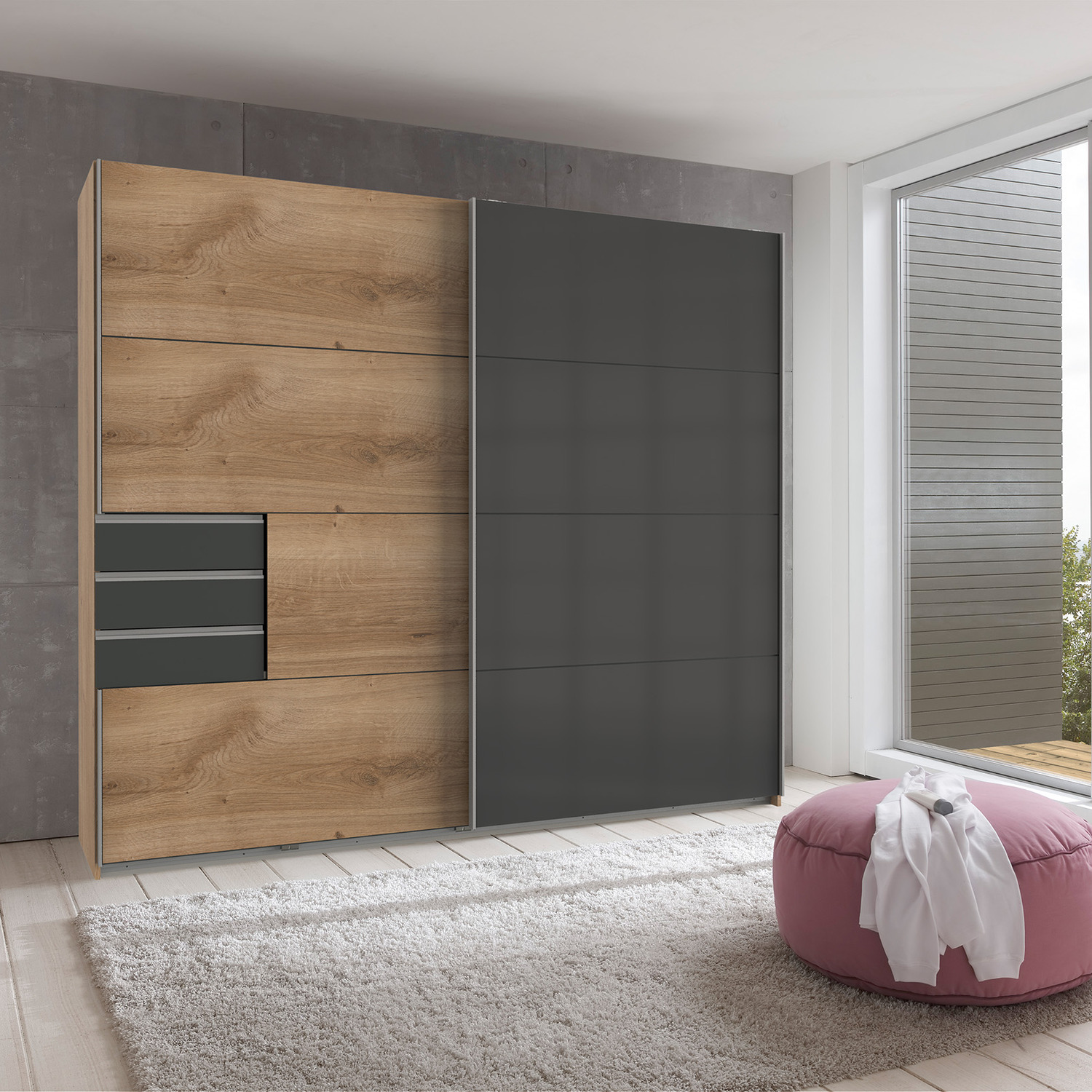 Saigon Solo Sliding Wardrobe - Oak Oak 225cm