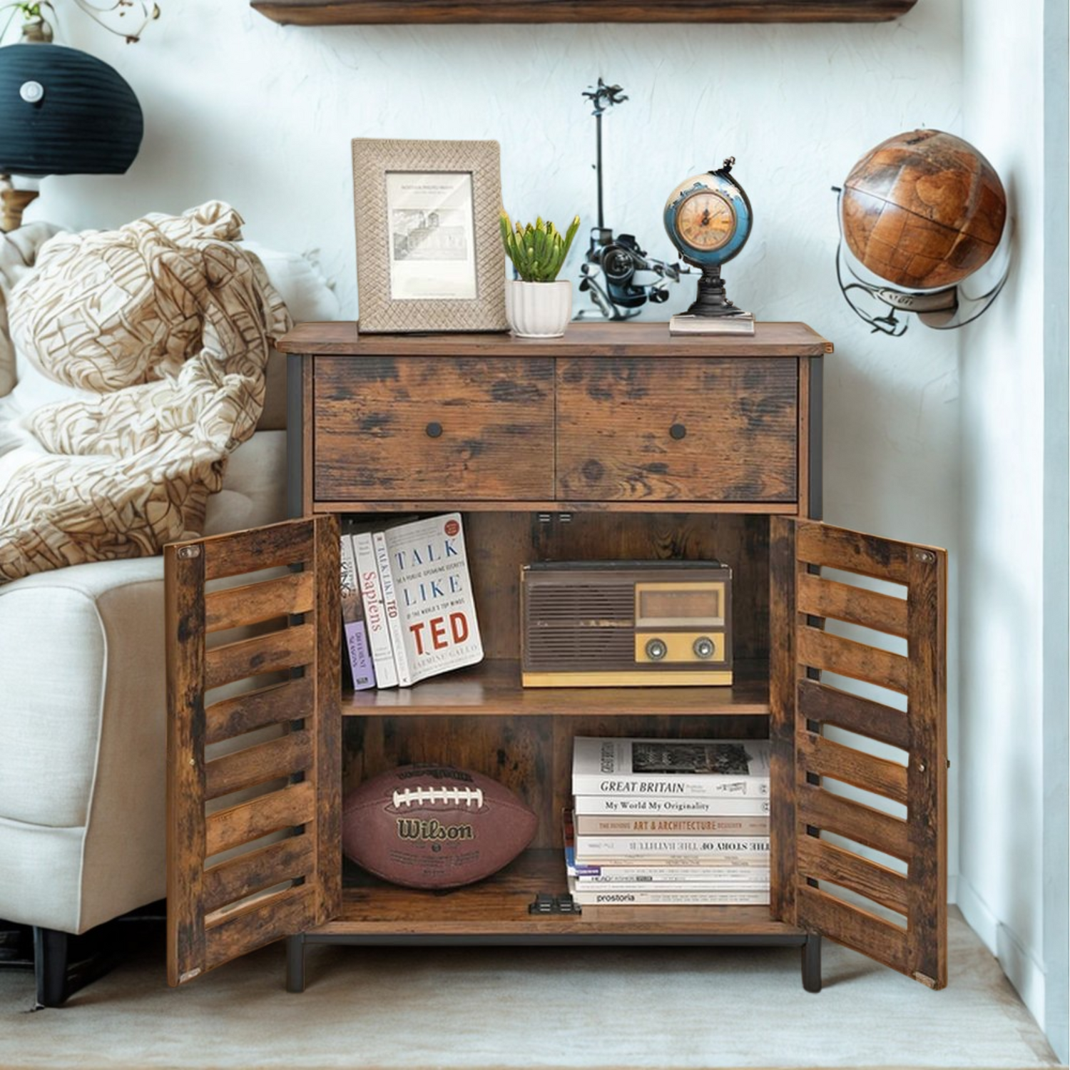 Industrial Multi-purpose Sideboard With Drawer - Rustic Brown