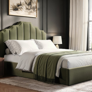 Margot Khaki Green Velvet Ottoman Bed