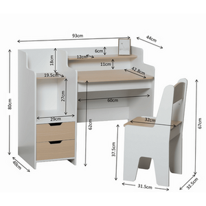 Scribbly White Study Unit Kids Desk and Chair Set 2 Drawers