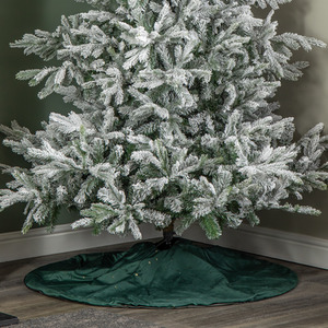 Soft Dark Green Velour Christmas Tree Skirt with Gold Star Print