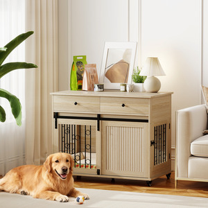 PawHut Dog Crate Furniture on Wheels with 2 Drawers Sliding Door