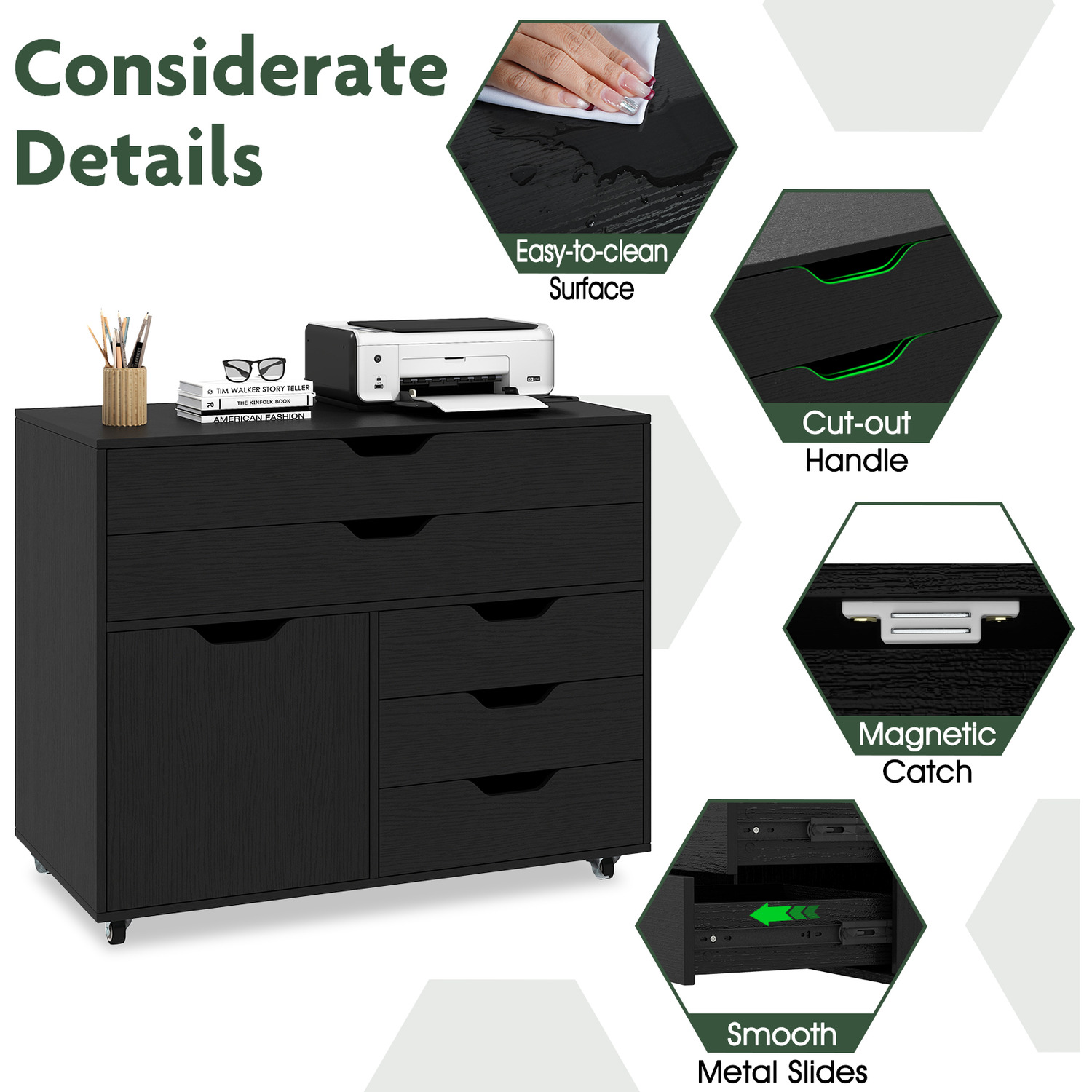 Mobile Chest Of Drawers - Black