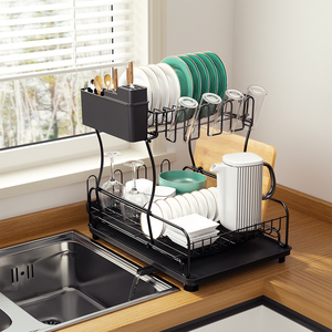 2 Tier Expandable Dish Drainer Rack Holder with Drip Tray Holder