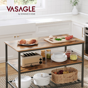 Modern Kitchen Island with Large Worktop and 3-Tier Storage