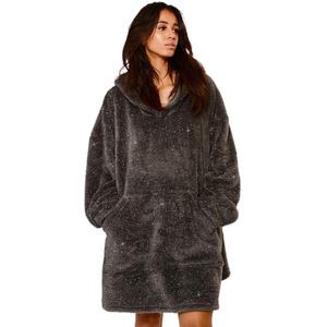 Sienna Glitter Teddy Fleece Hoodie Blanket Charcoal Grey
