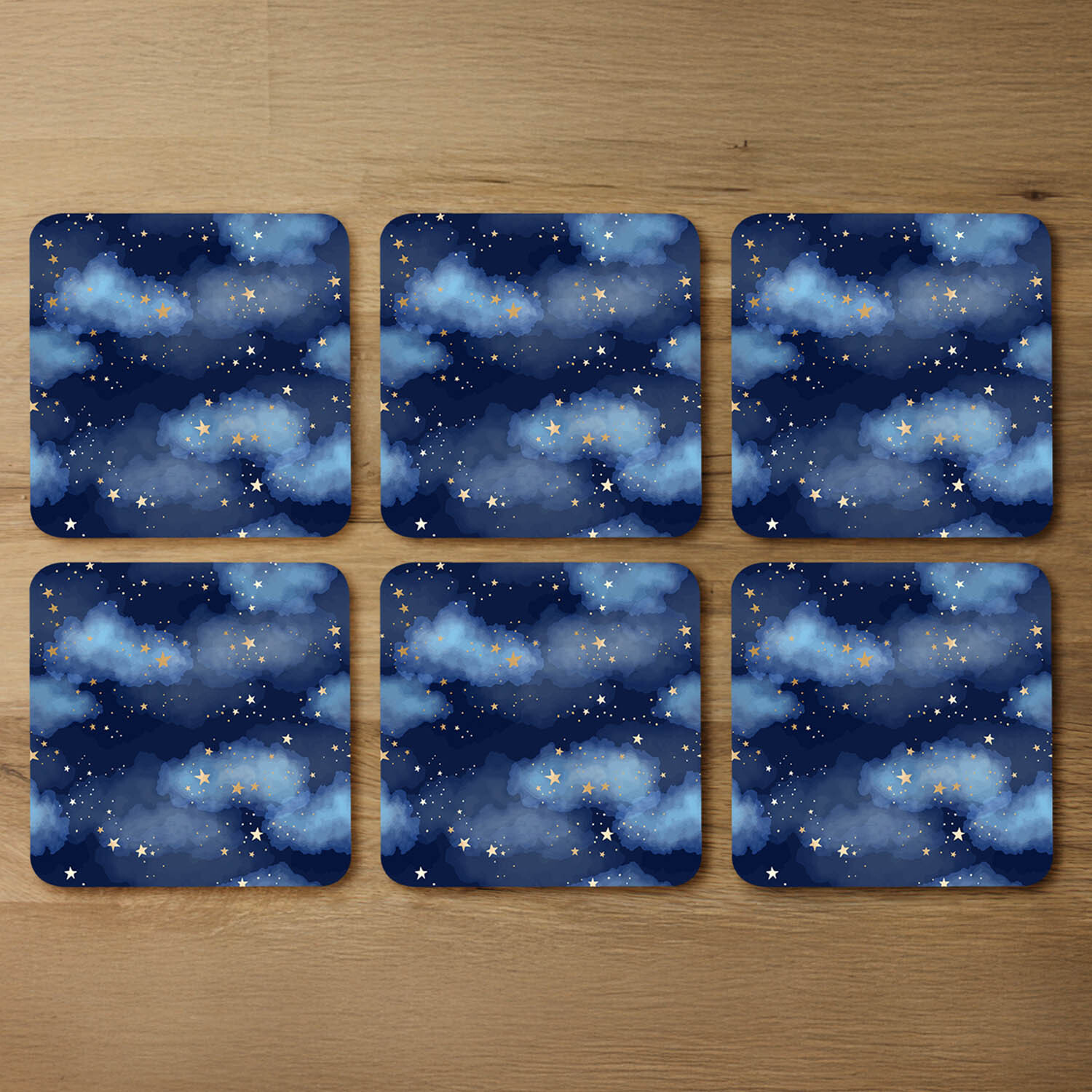 Dark Blue Sky With Gold Foil Constellations Coaster - Blue