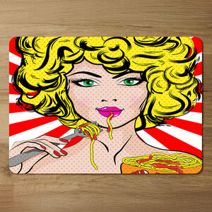Pop Art Young woman Eating Spaghetti Designer Placemat Set