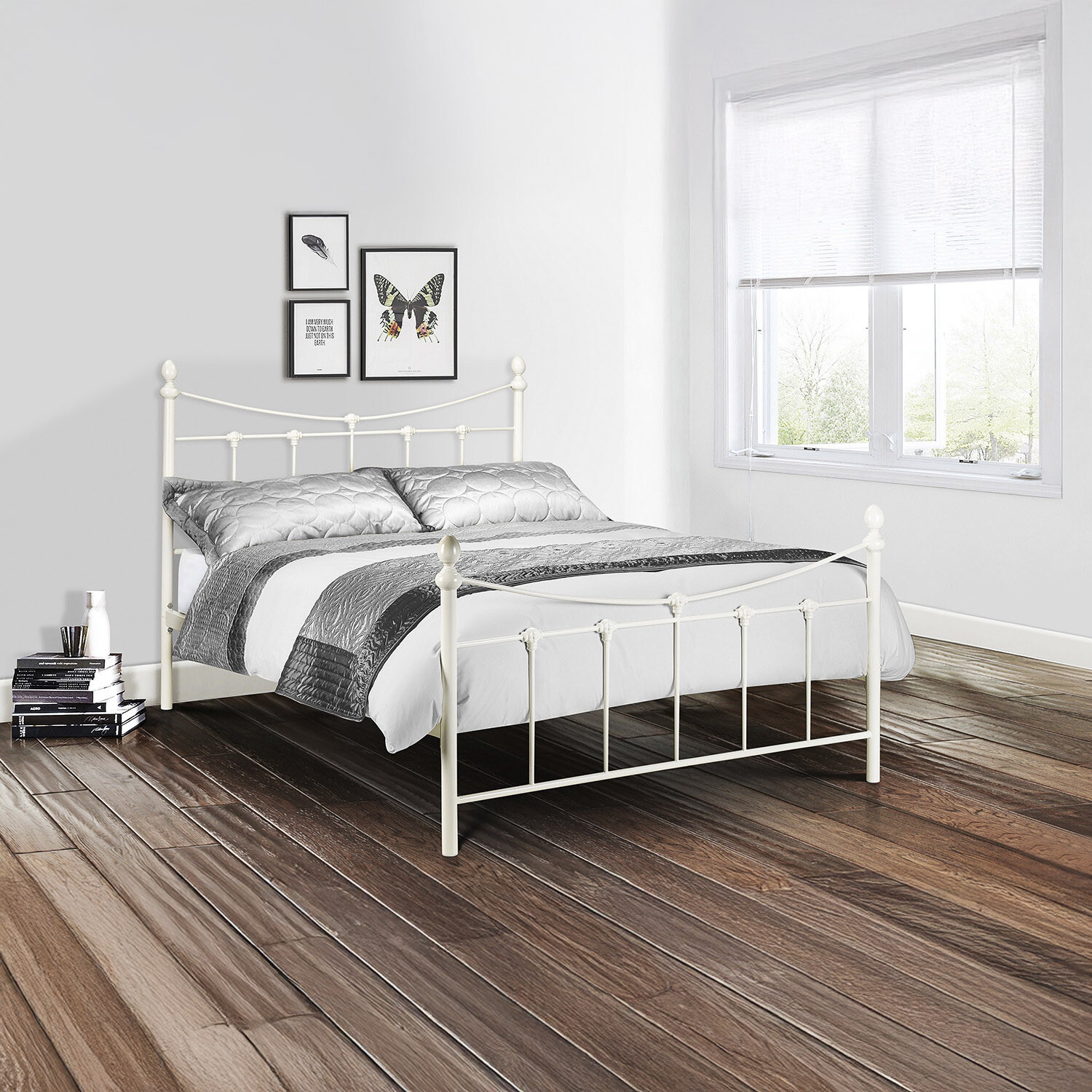 Rebecca White Bed Frame - Stone White Satin Single
